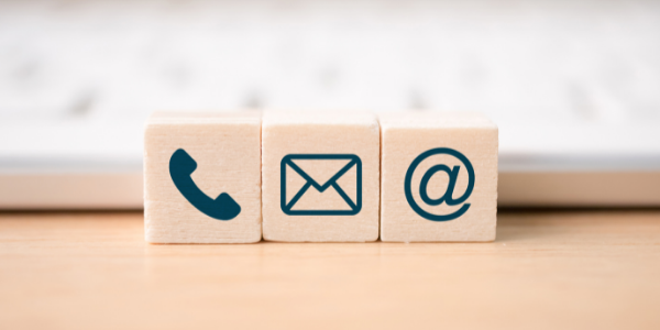 wood block symbols for telephone email website